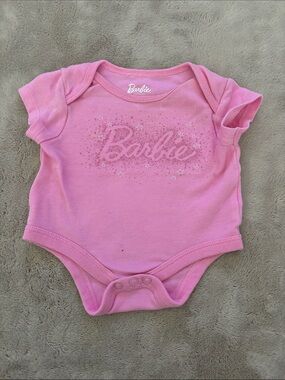 Barbie Pink Short-Sleeve Glitter Logo Bodysuit